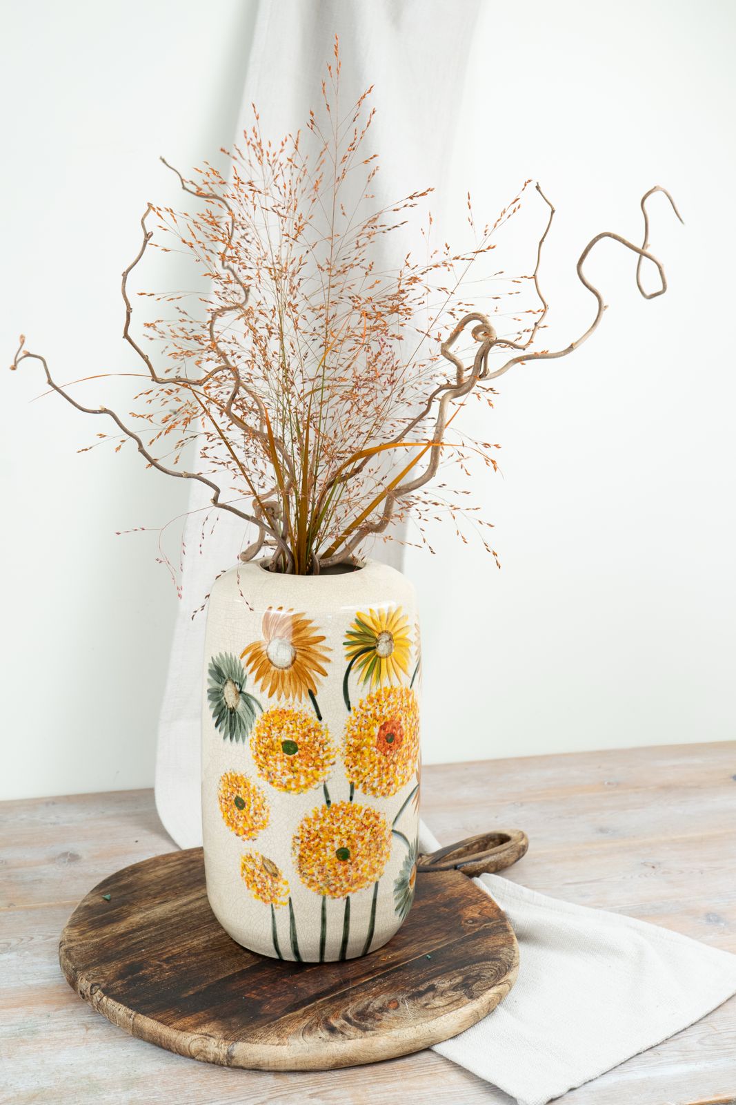Sunflower Ceramic Vase 30.5cm – Orange Glazed Vase with Dandelion Design for Flowers & Home Décor