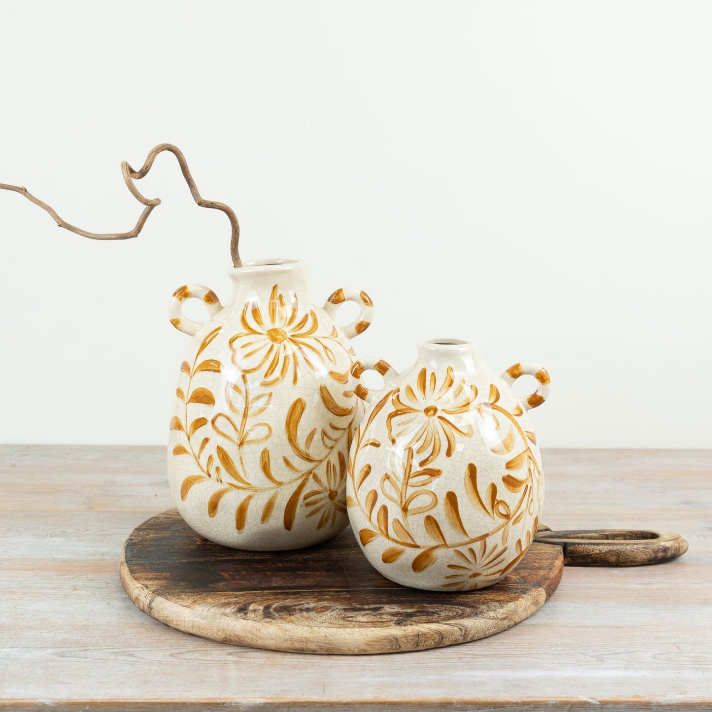 Double-Handled Vase 24cm – Ceramic Yellow Floral Vase with Classic Timeless Design for Home Décor