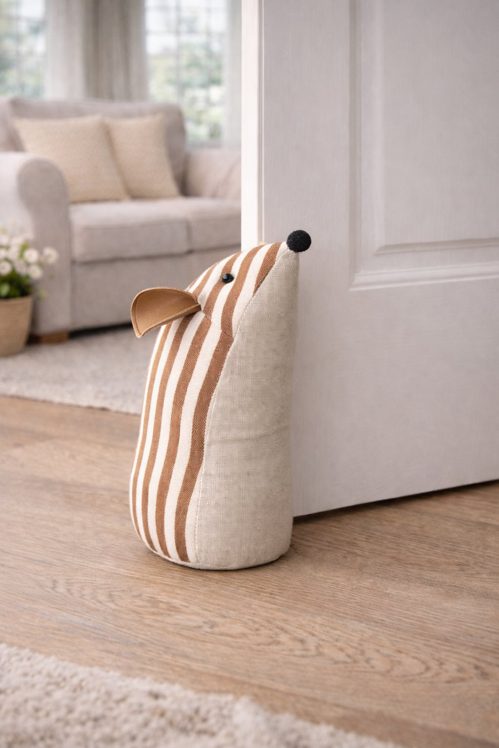 Striped Mouse Door Stop 26cm – Cute Weighted Fabric Animal Doorstop for Hallway, Nursery or Living Room – Quirky Brown Home Décor Gift for Pet Lovers – Soft Decorative Door Holder
