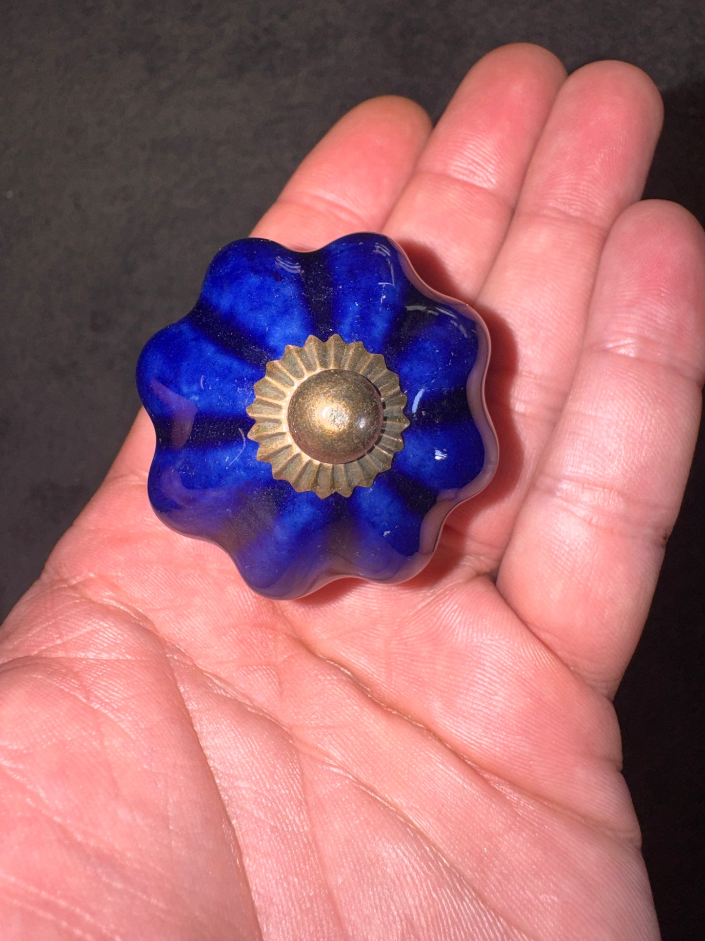 Flower Design Door Knob – 7cm Blue Vintage Ceramic Drawer Pull, Floral Cabinet Handle