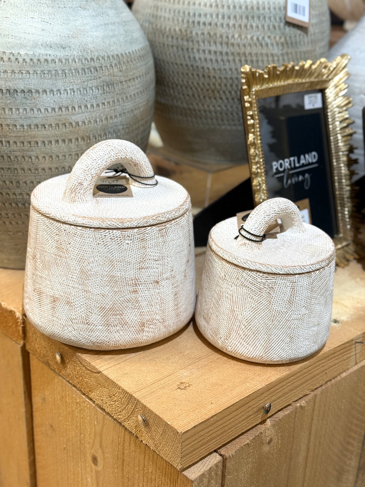 Cement Pot with Lid Decorative Cement Storage Jar Textured Lidded Container Rustic Home Décor 13x12.5cm Item #83173