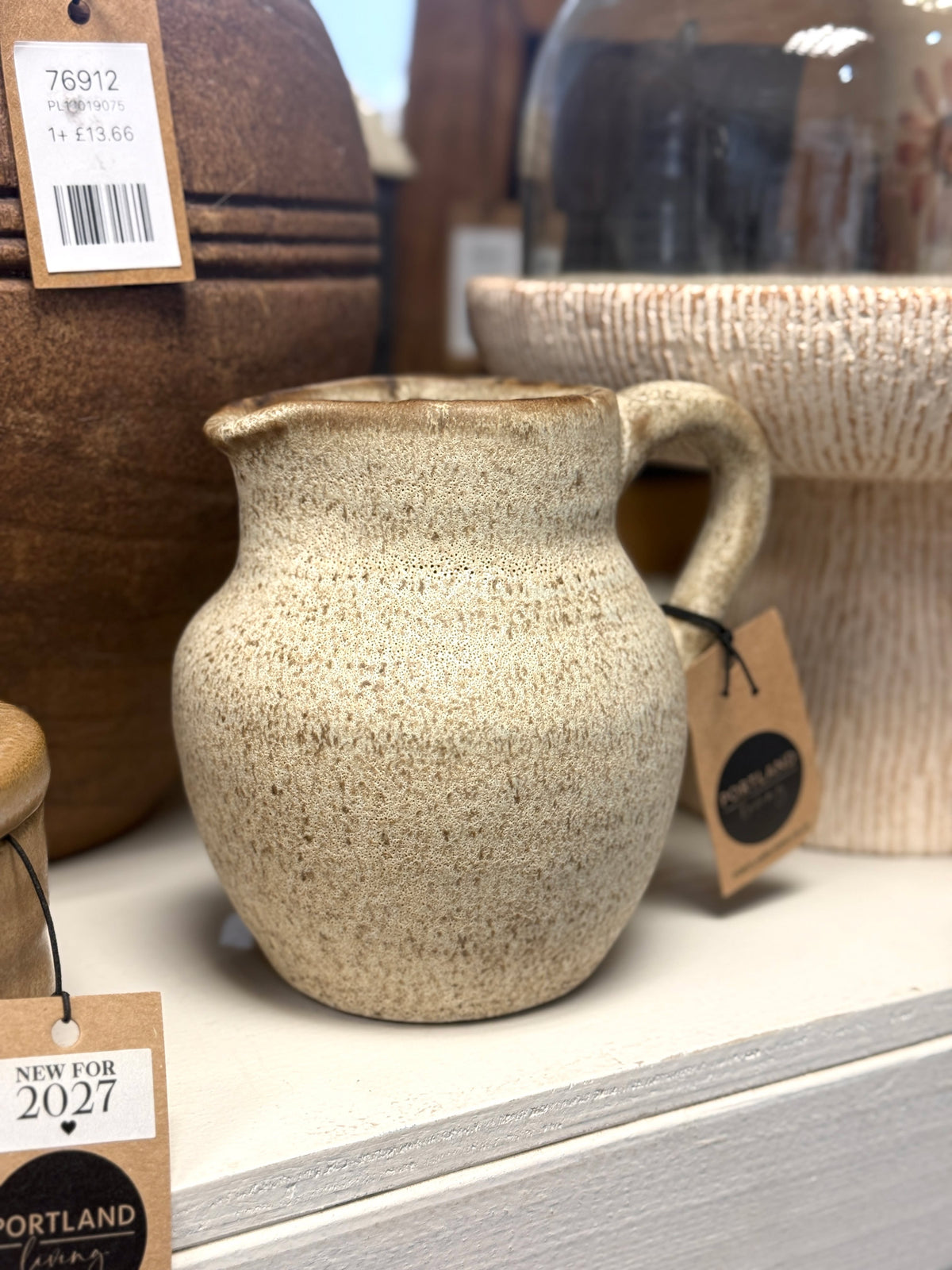 Neutral Speckled Rustic Jug Ceramic Decorative Jug Vase Speckled Glaze Farmhouse Home Décor 14cm Item #79282