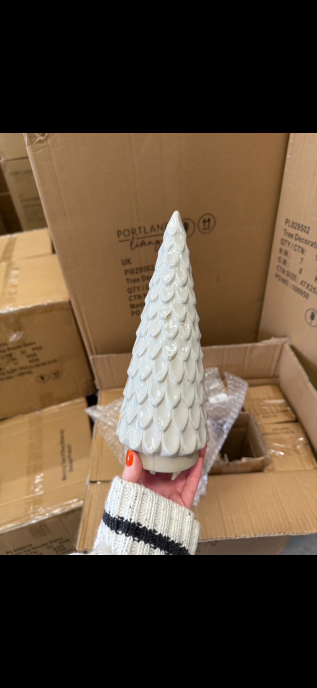 26cm Scalloped Ceramic Tree Large Neutral Glaze Rustic Home Decor