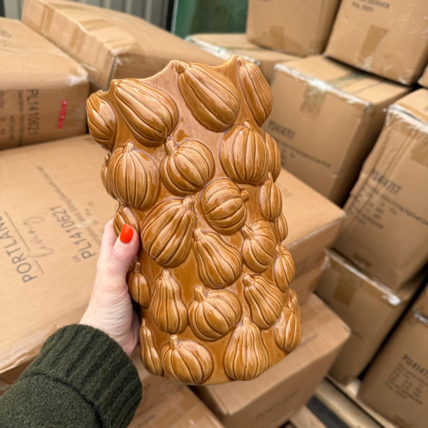 Tall Pumpkin Vase – 24.5cm Ceramic Autumn Decoration, Rustic 3D Pumpkin Design