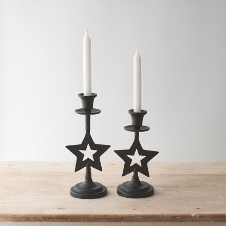 Metal Star Candle Stand - 20cm Black Candle Holder