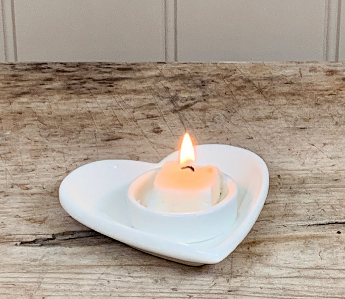 White Heart Tealight Holder 11cm – Ceramic Candle Holder, Minimalist Romantic Home Decor Accent