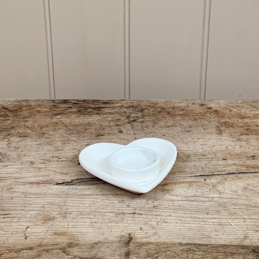 White Heart Tealight Holder 11cm – Ceramic Candle Holder, Minimalist Romantic Home Decor Accent