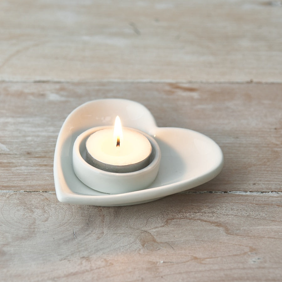 White Heart Tealight Holder 11cm – Ceramic Candle Holder, Minimalist Romantic Home Decor Accent