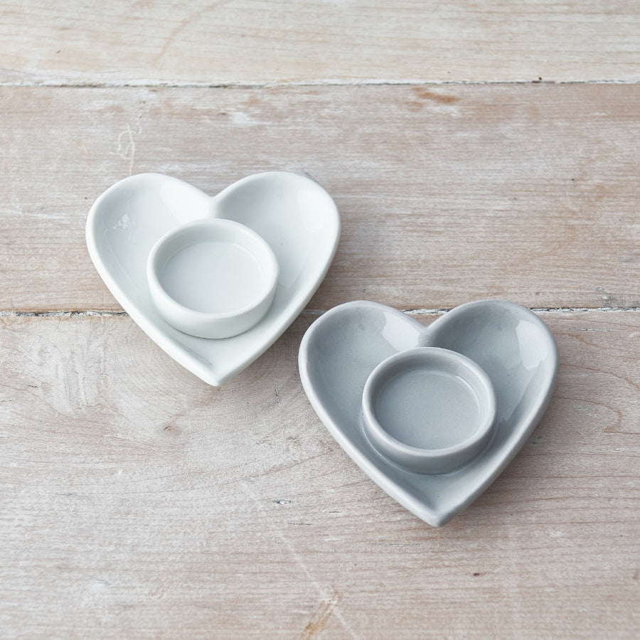 White Heart Tealight Holder 11cm – Ceramic Candle Holder, Minimalist Romantic Home Decor Accent