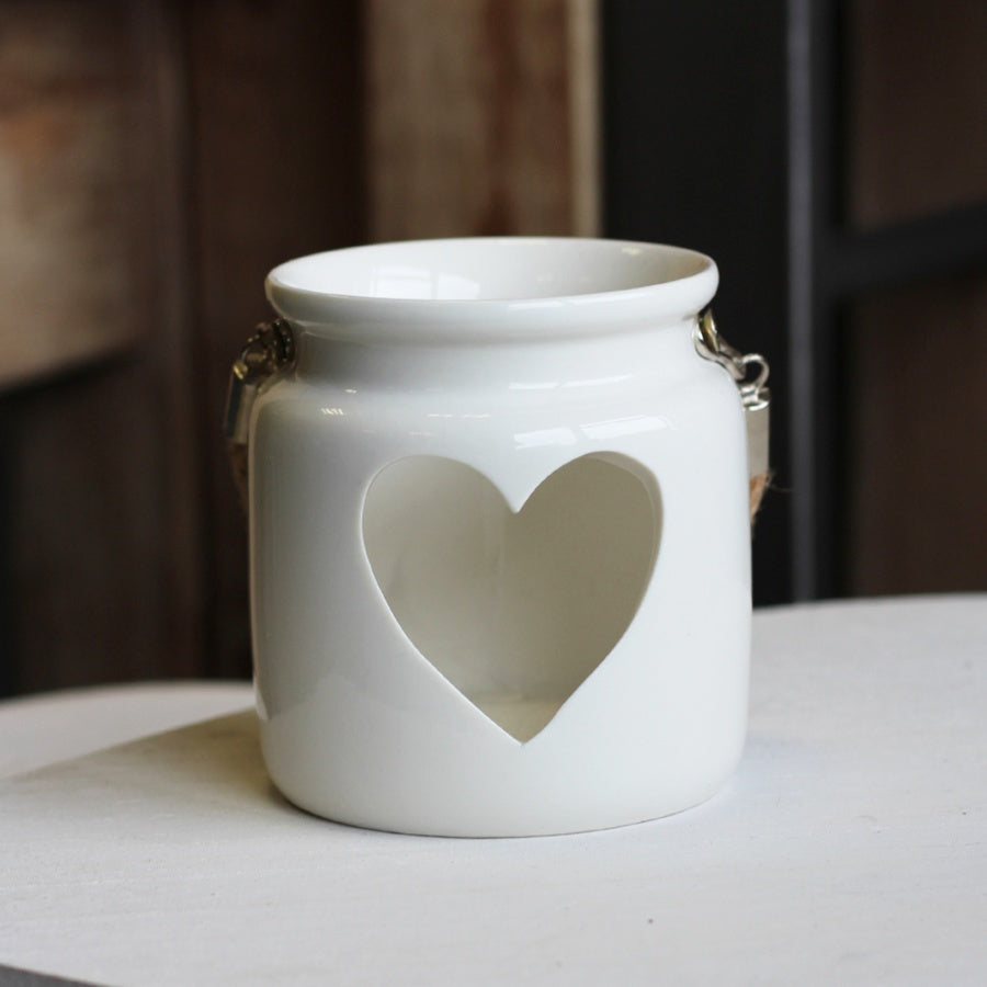 White Heart Tealight Holder 10cm – Chunky Rope Hanging Candle Decoration