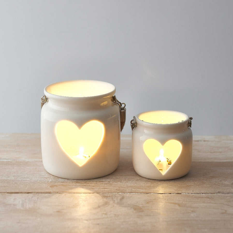 White Heart Tealight Holder 10cm – Chunky Rope Hanging Candle Decoration