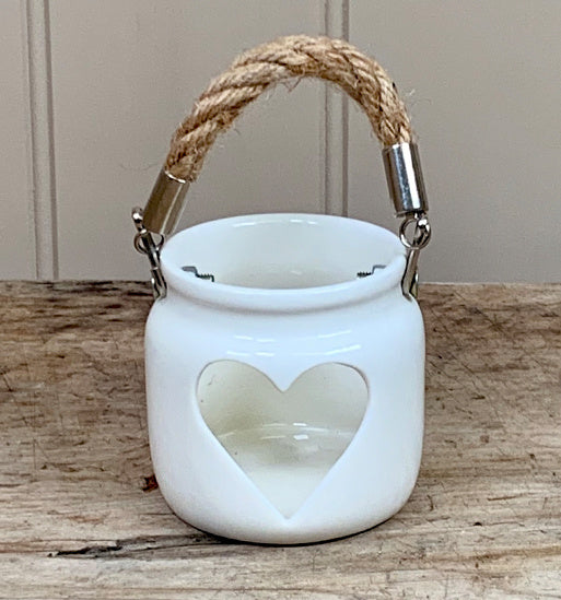 White Heart T-Light Holder, 7cm