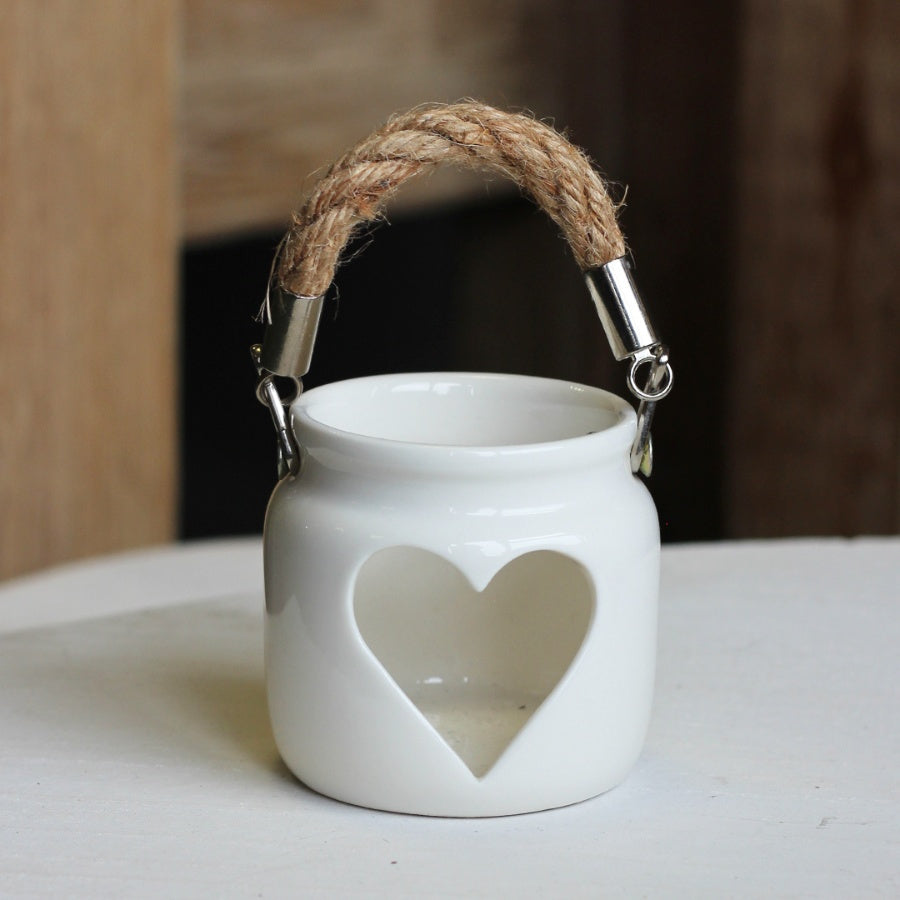 White Heart T-Light Holder, 7cm
