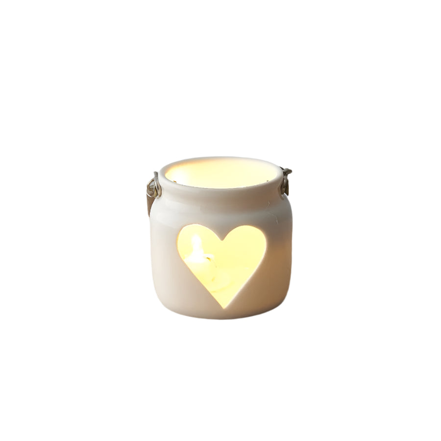 White Heart T-Light Holder, 7cm