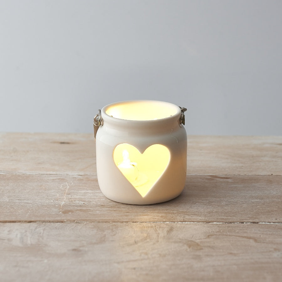 White Heart T-Light Holder, 7cm
