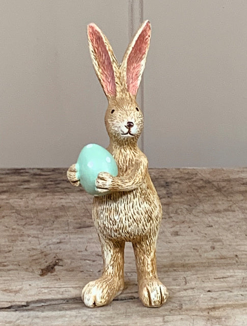 Jasper Rabbit with Green Egg 14cm – Pastel Bunny Figurine, Easter Decoration, Spring Home Styling Accent