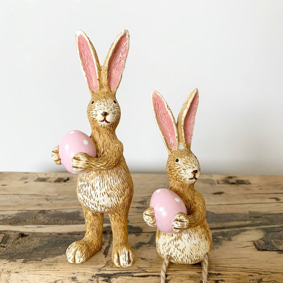 Jasper Rabbit with Pink Egg 14cm – Pastel Bunny Figurine, Easter Decoration, Spring Home Styling Accent