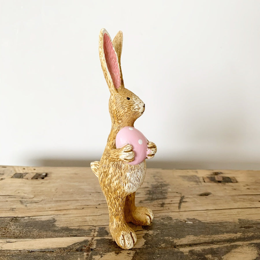 Jasper Rabbit with Pink Egg 14cm – Pastel Bunny Figurine, Easter Decoration, Spring Home Styling Accent