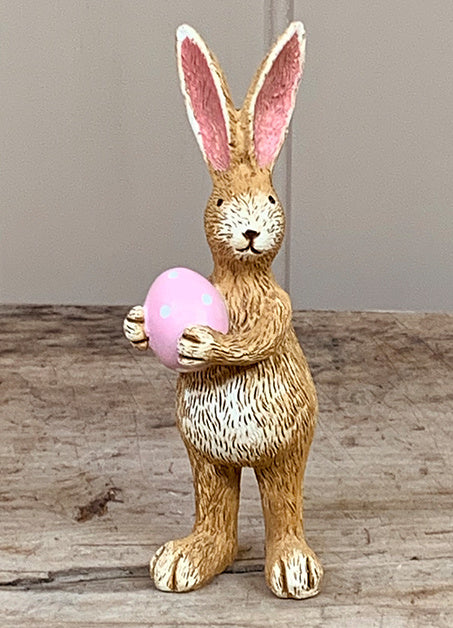 Jasper Rabbit with Pink Egg 14cm – Pastel Bunny Figurine, Easter Decoration, Spring Home Styling Accent