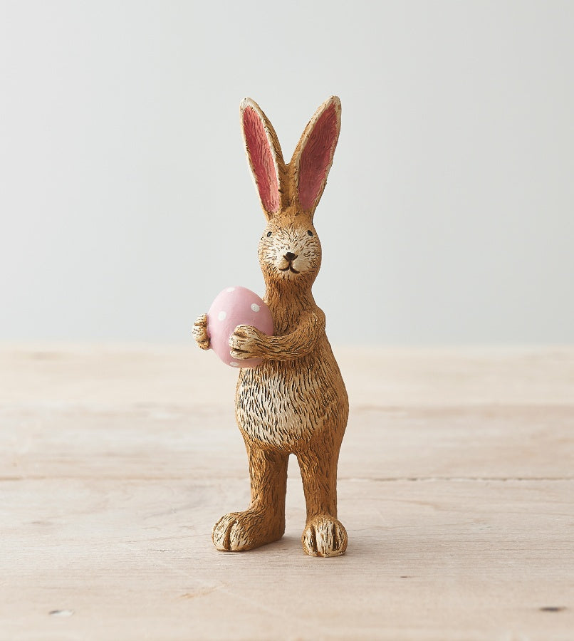Jasper Rabbit with Pink Egg 14cm – Pastel Bunny Figurine, Easter Decoration, Spring Home Styling Accent