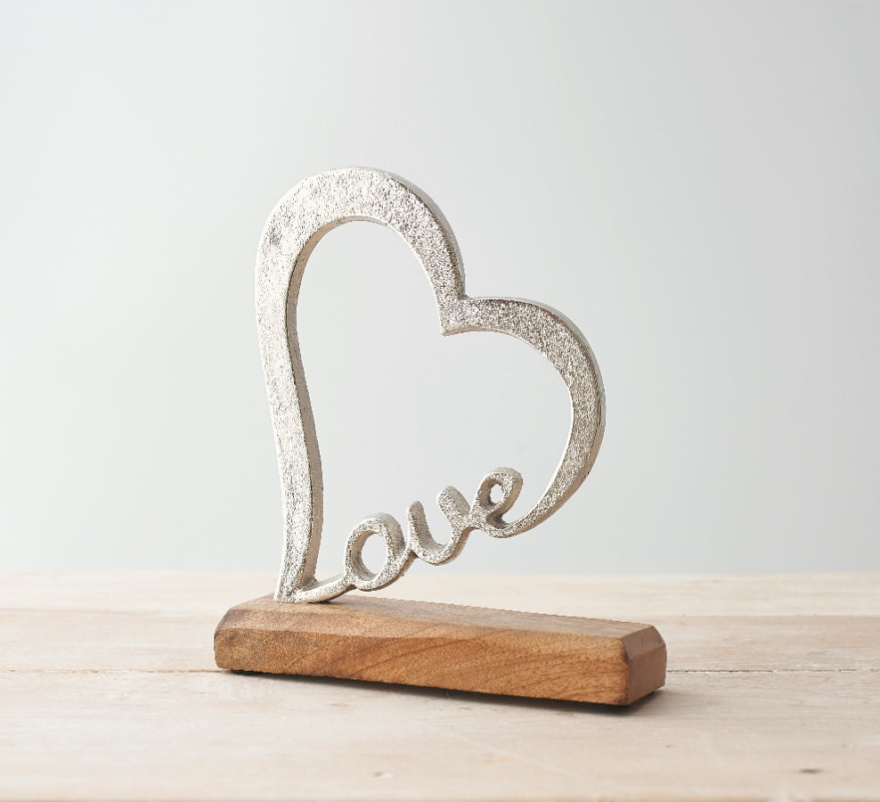 Love Heart Ornament On Block, 20.5cm 