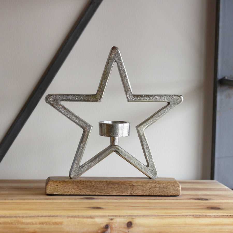 Star T Light. Gorgeous Pitted Aluminium Star T-Light Holder 25cm high