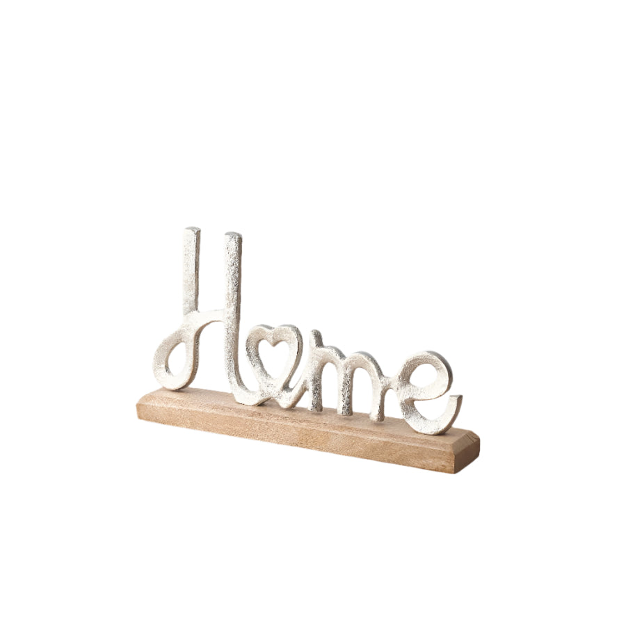 Silver Aluminium HOME Letters on Wooden Bae 30cm, 12inch Home Decor Ornament
