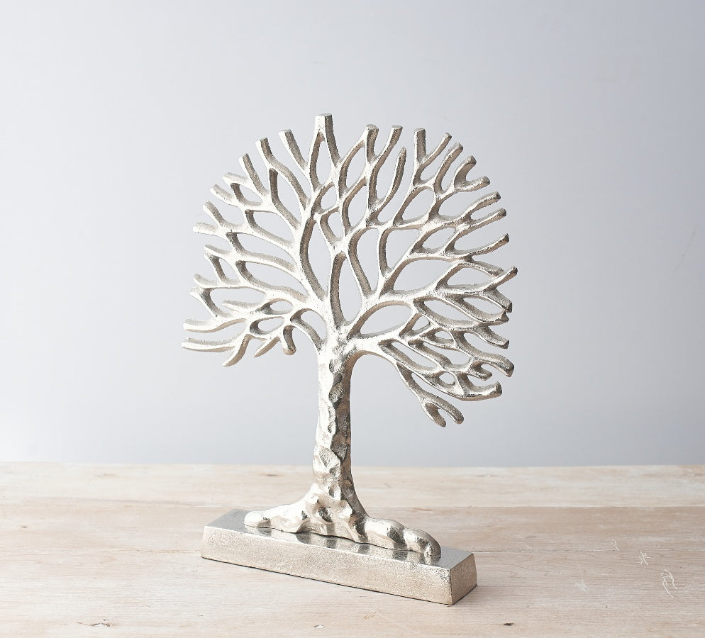 Silver Aluminium Tree of Life Ornament 36cm – Polished Decorative Symbolic Sculpture for Modern Home Decor