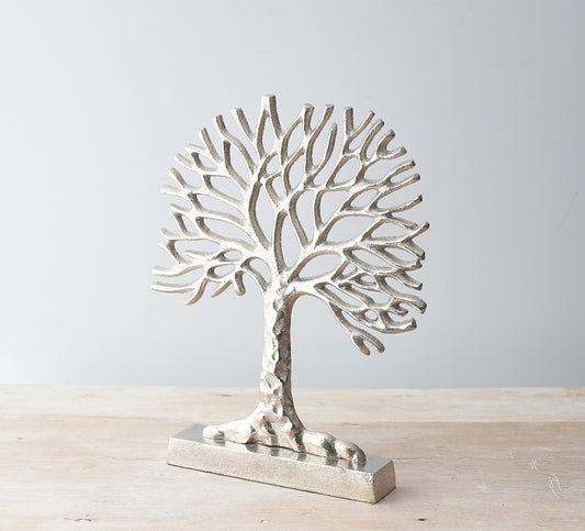 Silver Aluminium Tree of Life Ornament 36cm – Polished Decorative Symbolic Sculpture for Modern Home Decor