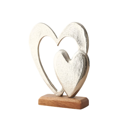 Aluminium Double Heart Ornament, 15cm