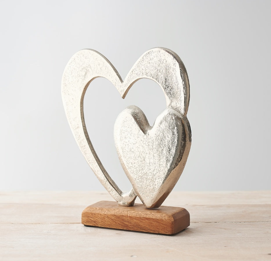 Aluminium Double Heart Ornament, 15cm