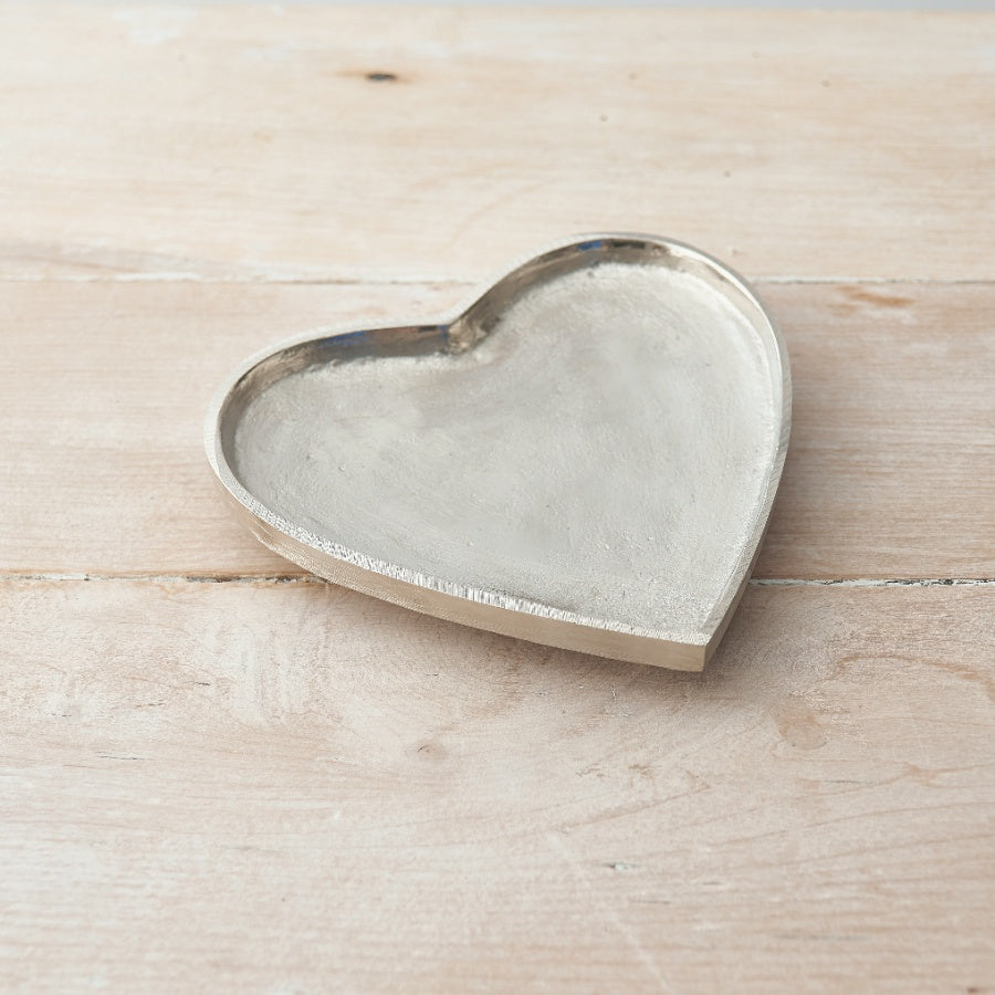 Silver Heart Plate 15cm – Glossy Ceramic Decorative Dish, Elegant Gift or Table Accent