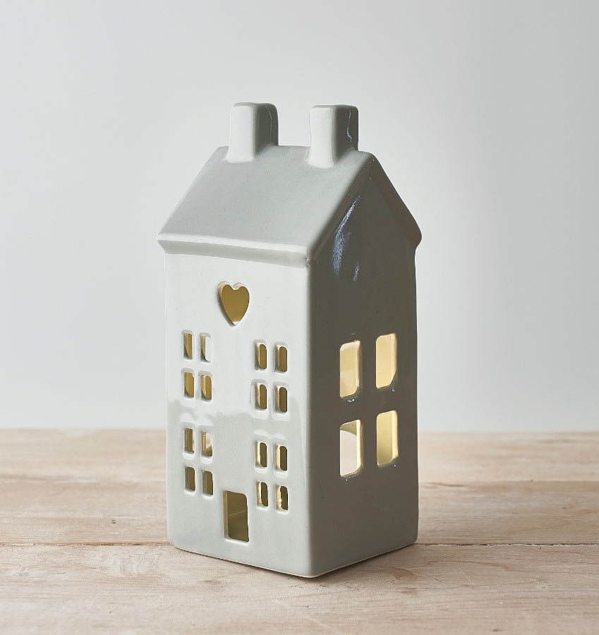 Dainty Grey House T-light Holder, 21cm 