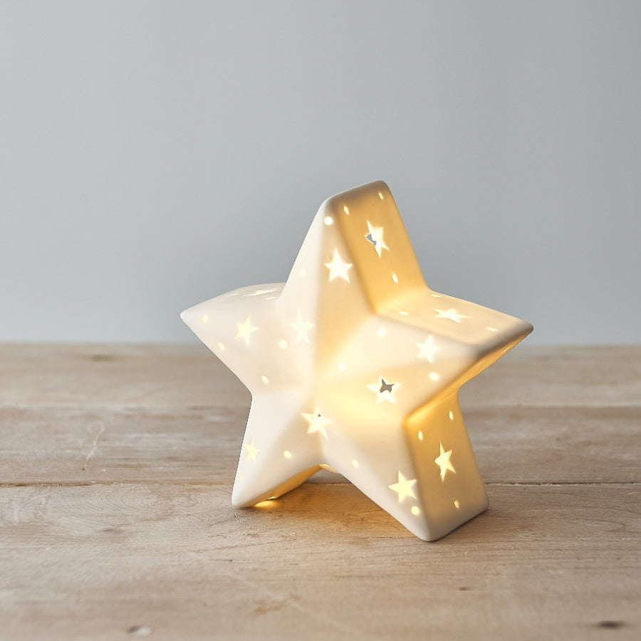 LED Ceramic Star Decoration 12cm – Light Up Christmas Ornament Warm Glow Festive Home Decor