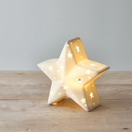 LED Ceramic Star Decoration 12cm – Light Up Christmas Ornament Warm Glow Festive Home Decor