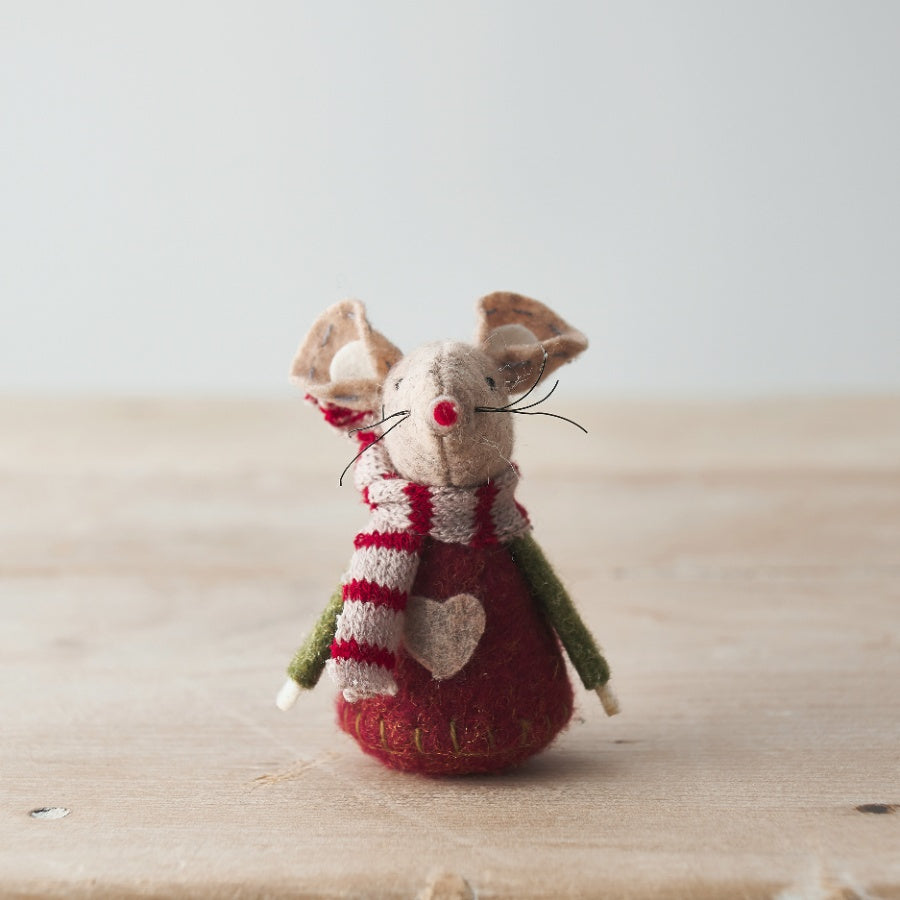 Red and Beige Fabric Mouse, 8cm 