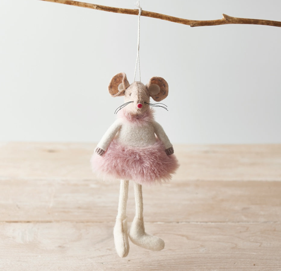 Hanging Fabric Mouse In Pink Fluffy Dress, 18cm 