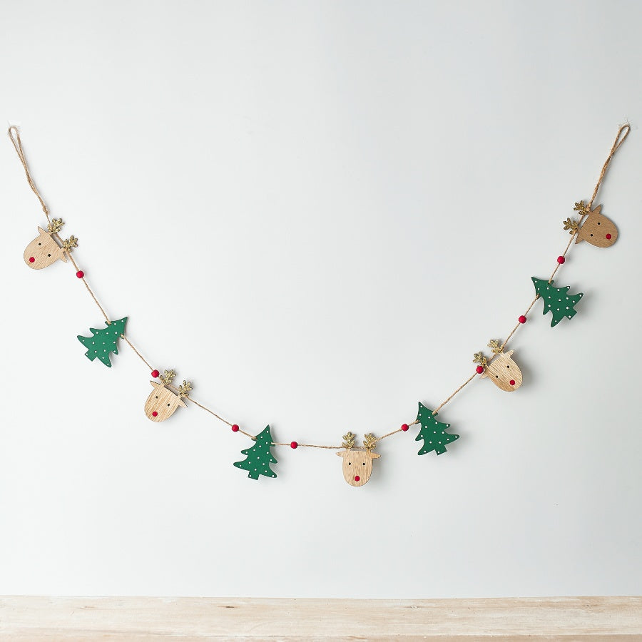 Reindeer Wood Garland, 125cm 