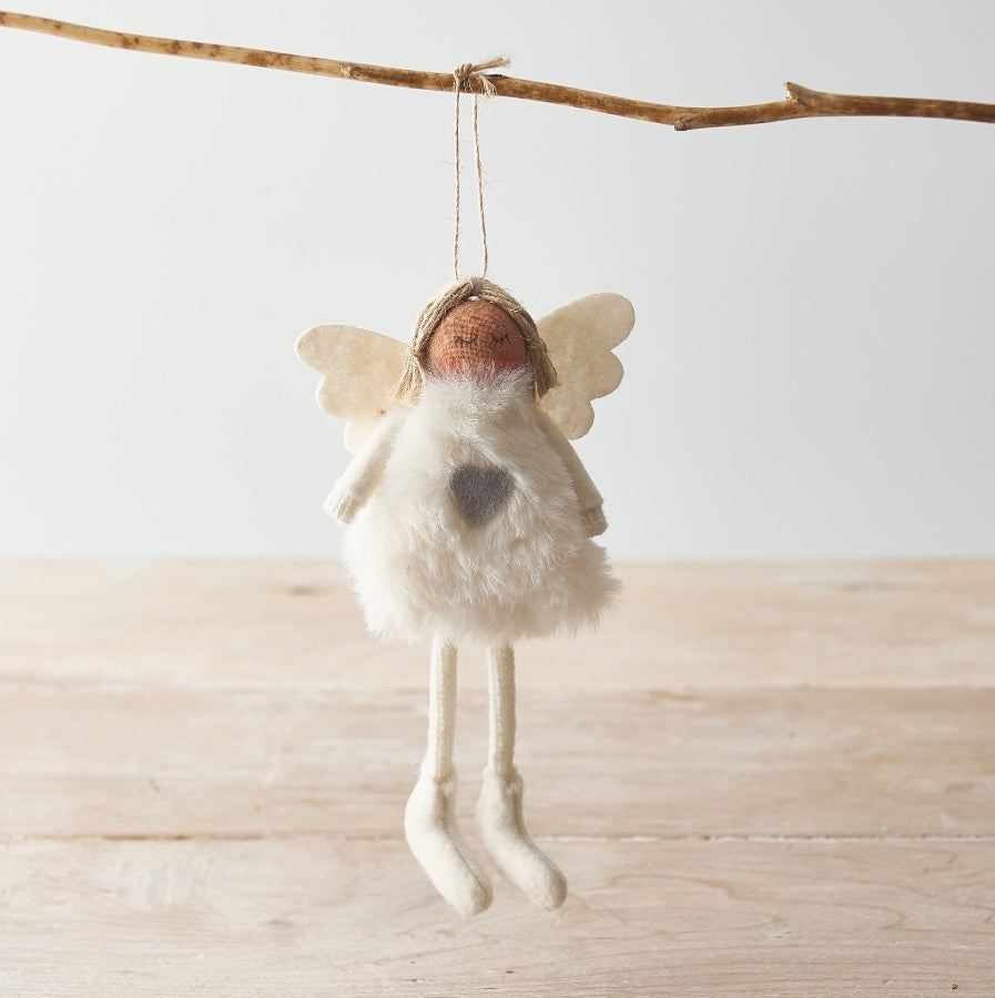 White Faux Fur Hanging Angel, 15cm 