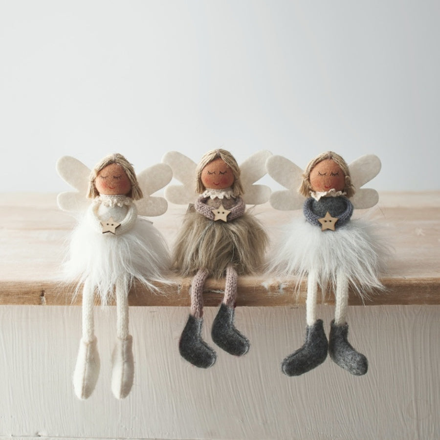 3 Assorted Fabric Angels, 16cm