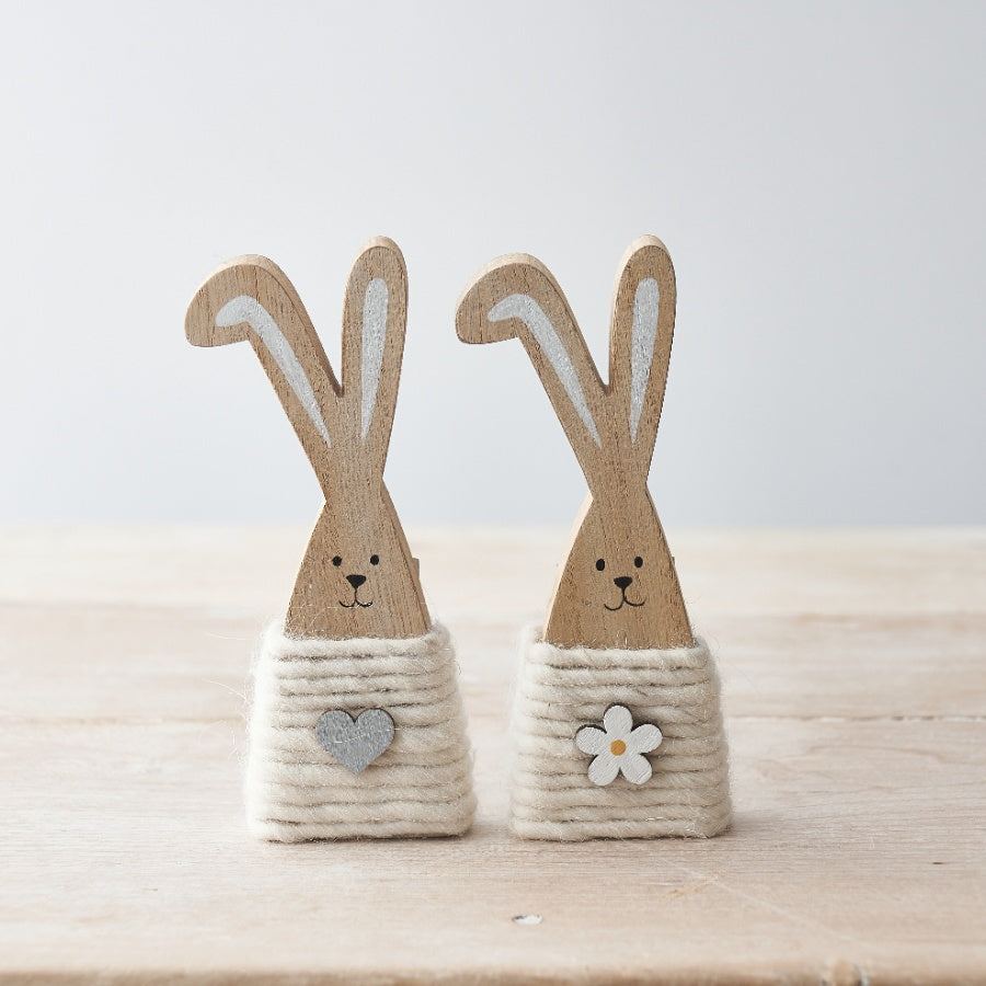 Wooden Bunny Heart & Flower Mix