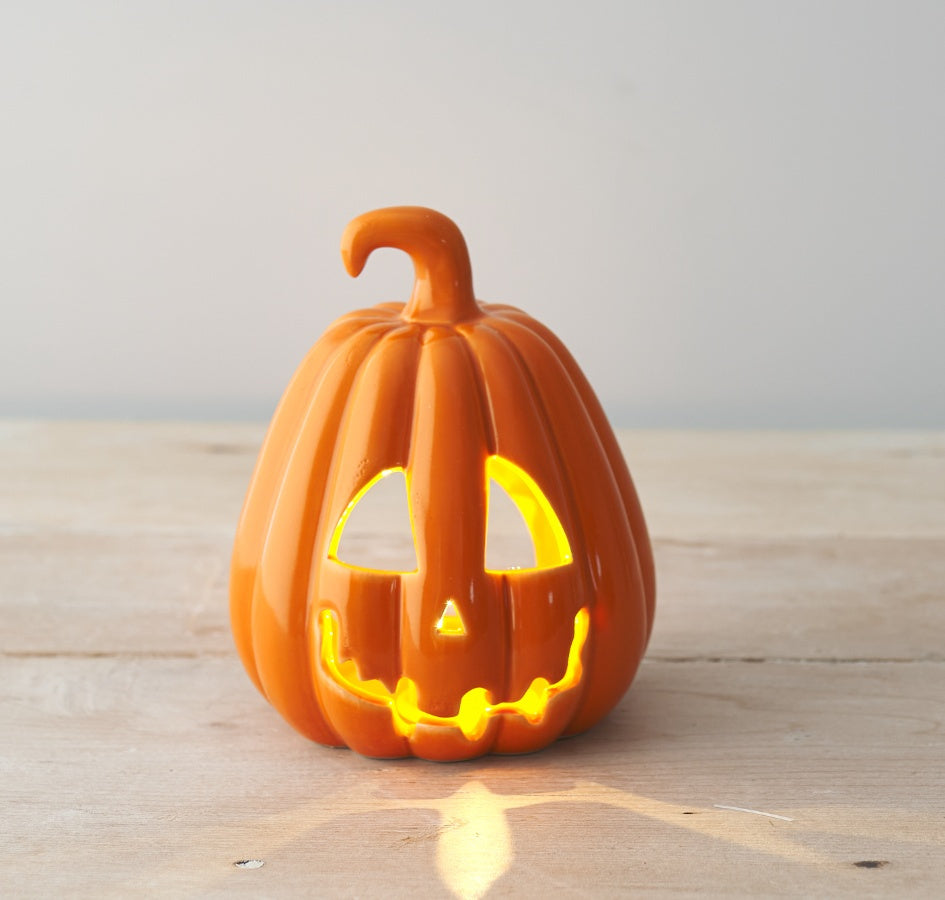 Orange Carved Pumpkin Lantern, 13cm