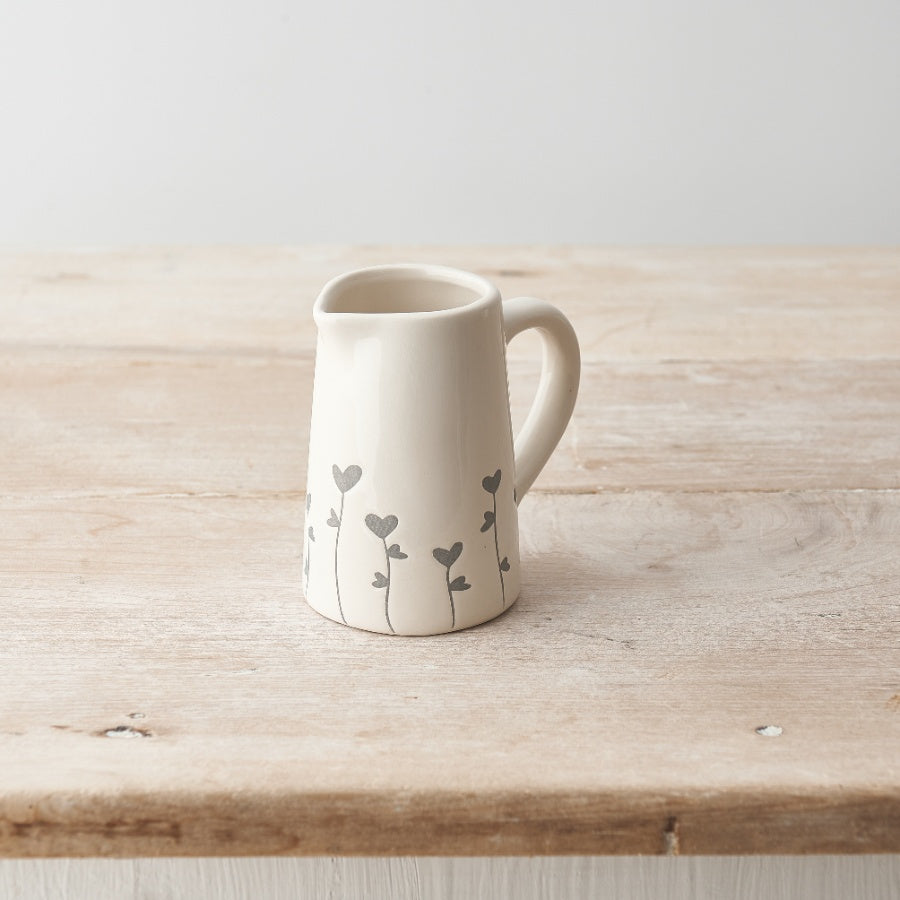 Grey Heart Floral Jug, 9cm