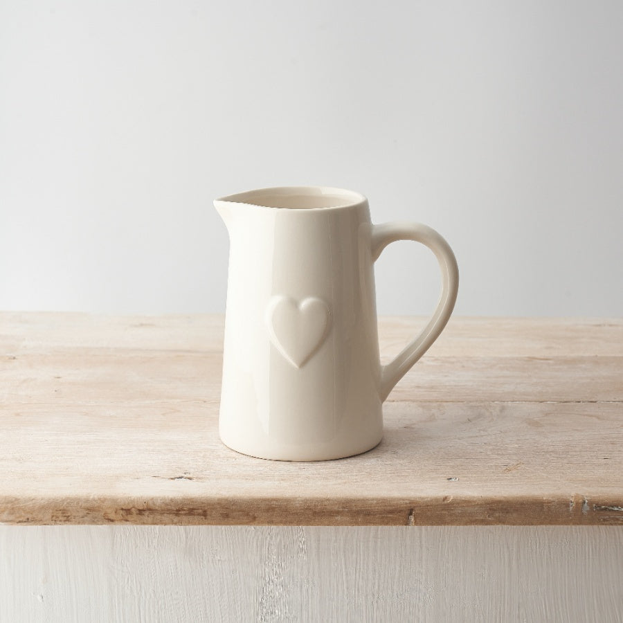 Ceramic White Heart Jug 16cm