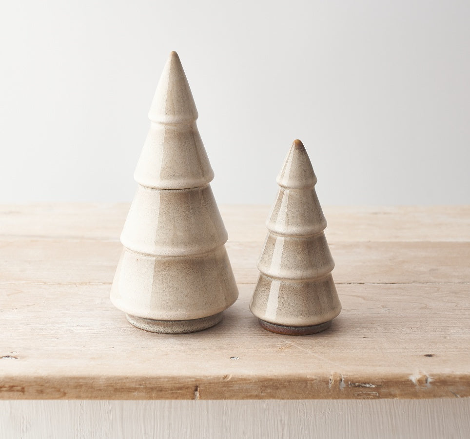 Natural Glazed Christmas Tree Ornament 15cm – Modern Ceramic Tree Decor, Minimalist Festive Home Accent