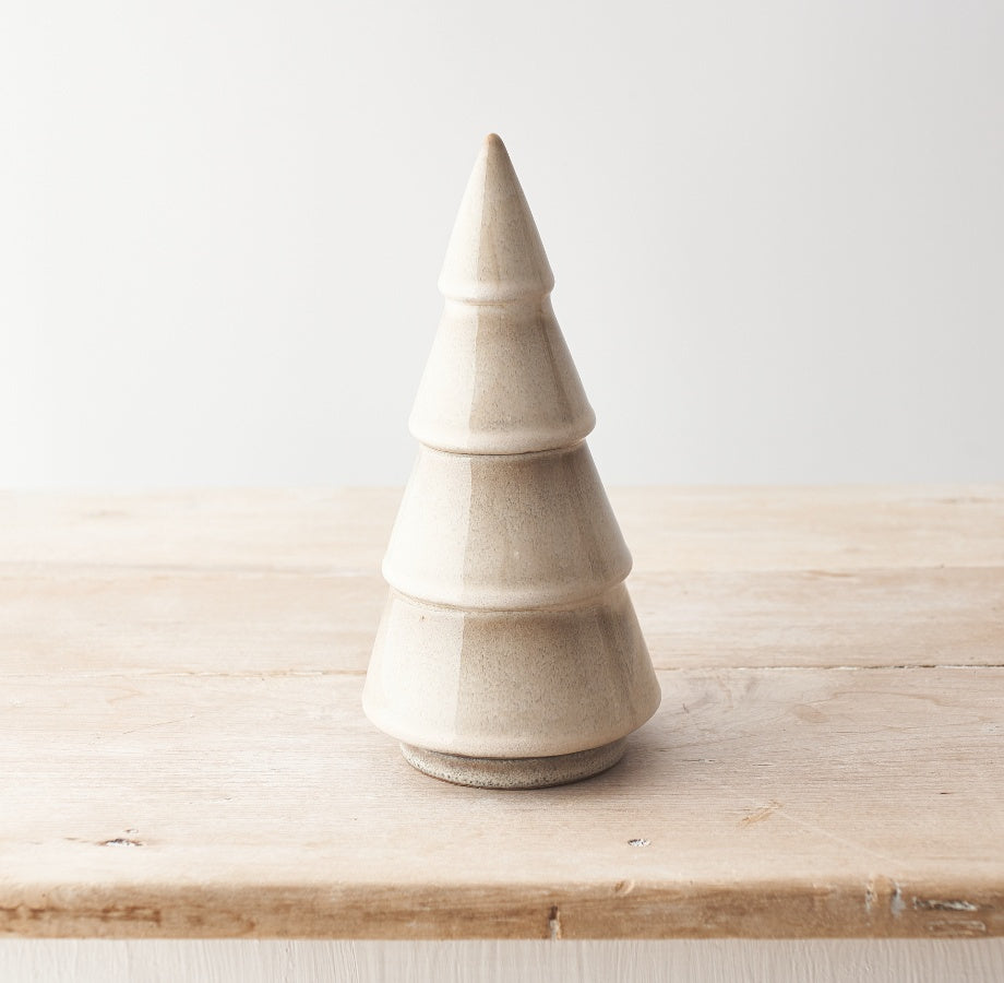 Natural Glazed Christmas Tree Ornament 21.5cm – Modern Ceramic Tree Decor, Contemporary Festive Home Accent
