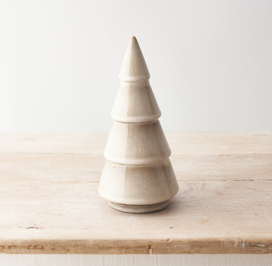 Natural Glazed Christmas Tree Ornament 21.5cm – Modern Ceramic Tree Decor, Contemporary Festive Home Accent