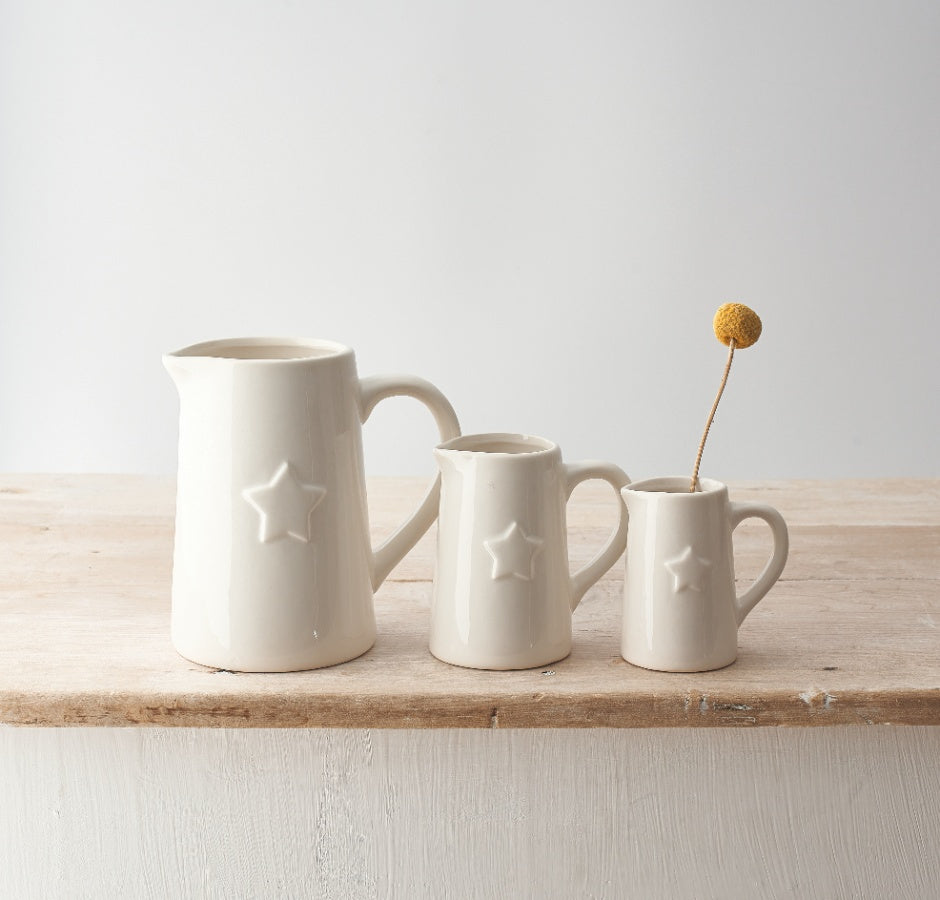 Large Ceramic White Jug With Star, 16cm