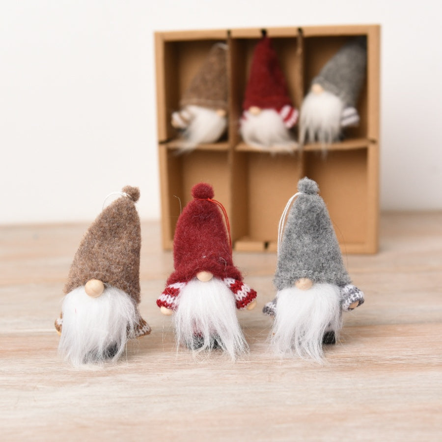 Set of 6 Mini Christmas Gonks – 17cm Festive Ornaments with Faux Fur Beards
