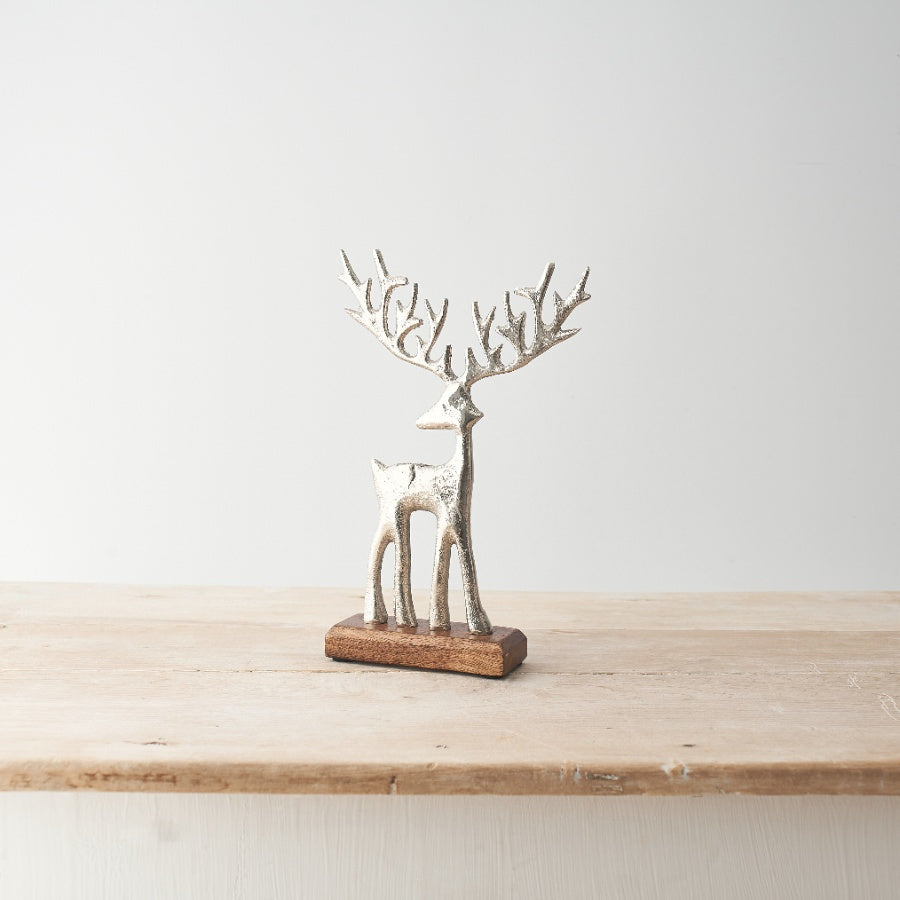 Brushed Silver Reindeer on Stand, 23cm